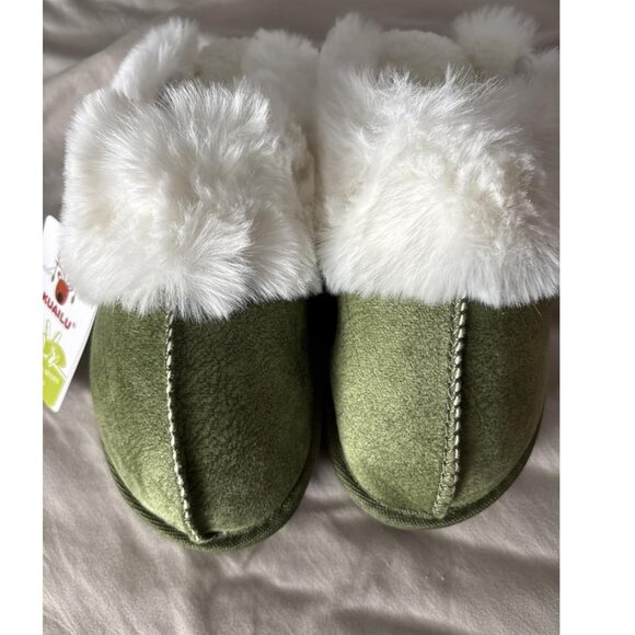 🆕Women Green Suede Fluff Dual Memory Foam Arch Support Warm Scuff Slipper - Picture 1 of 11